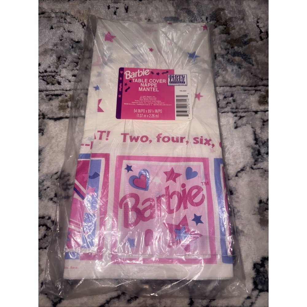 1997 BARBIE Table Cover Cheerleader Barbie by Party Express  54" x 89" NOS